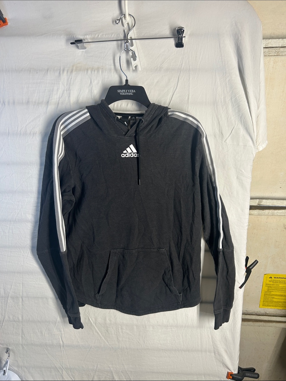 adidas Black Pullover Hoodie with White Three Stripes